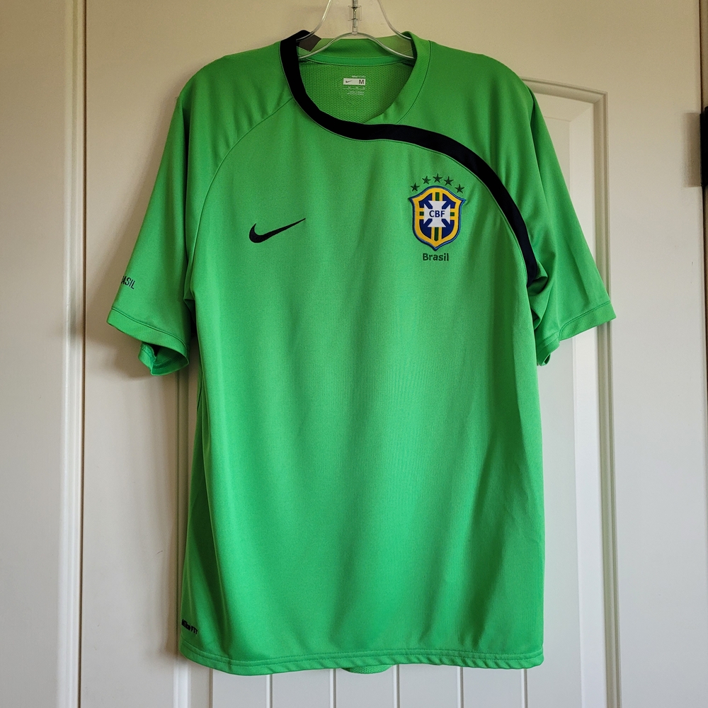 Nike Brazil CBF Soccer Jersey Neon Green & Navy Fit Dry Size M